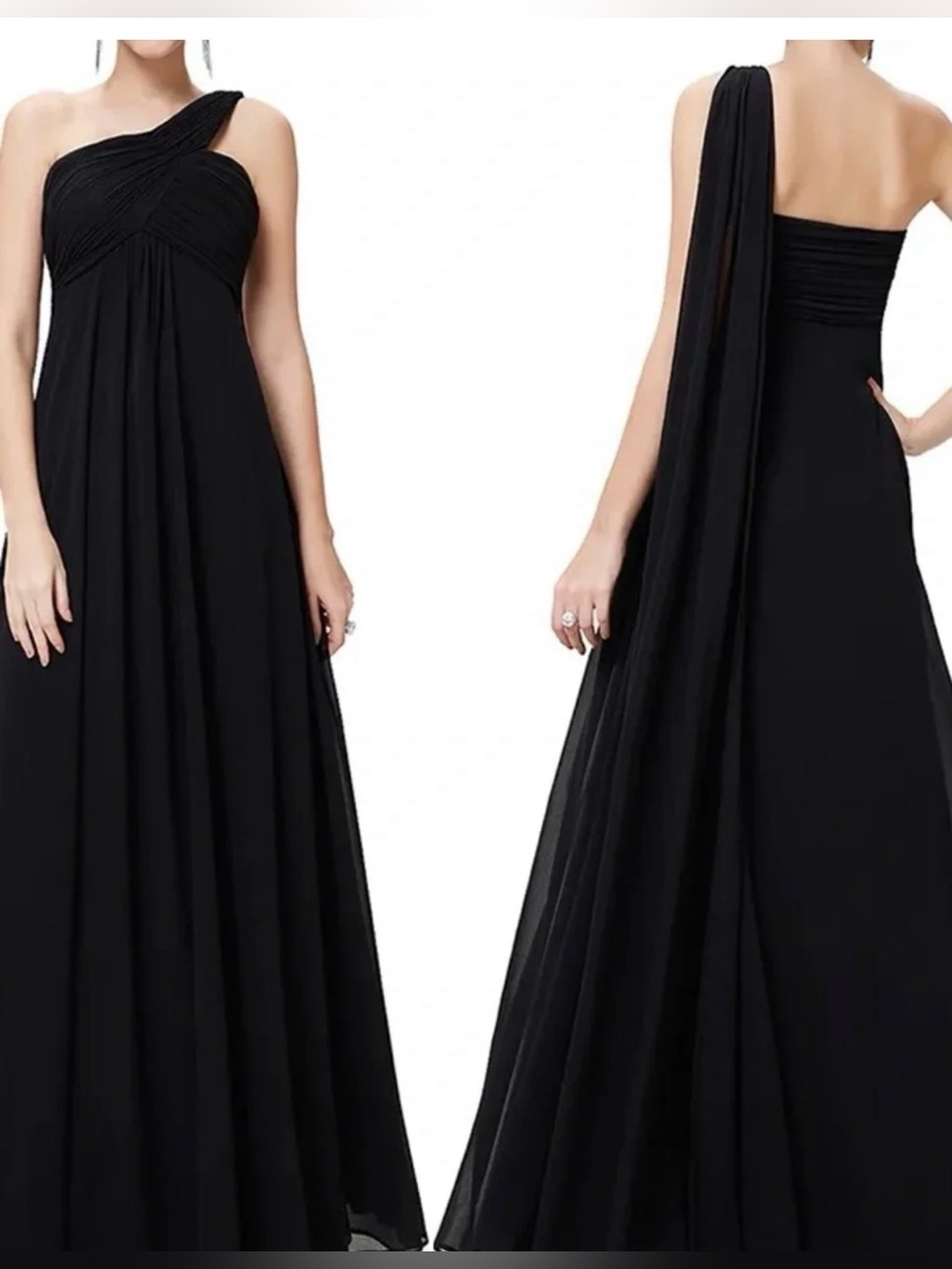 Bill Levkoff navy blue one-shoulder formal gown elegantly ruched bodice size 12